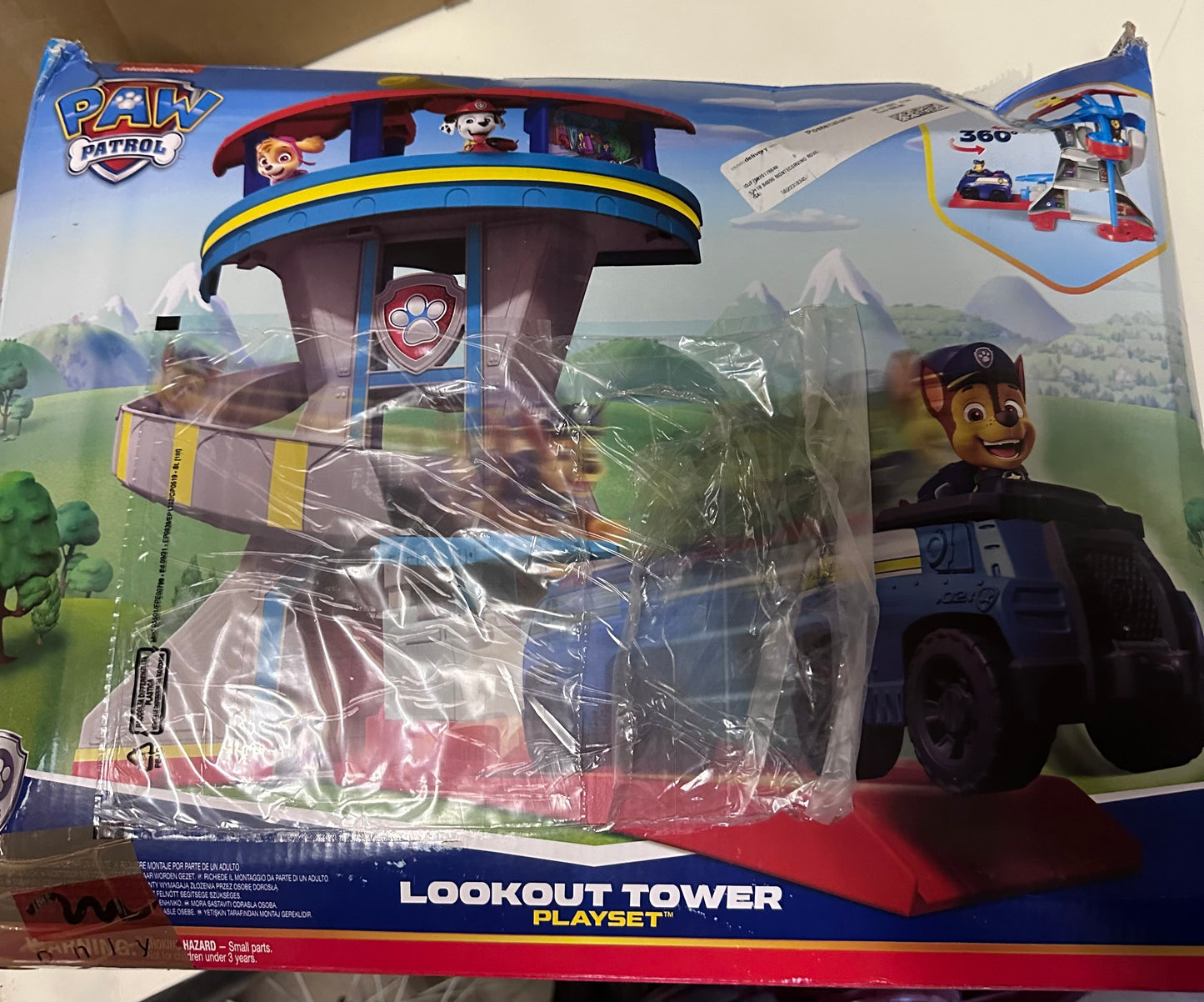 PAW Patrol, Lookout Tower, Hauptquartier Spielset mit 1 Chase Basis Fahrzeug, 2 Chase Figuren und Zubehör, geeignet für Kinder ab 3 Jahren B-Ware